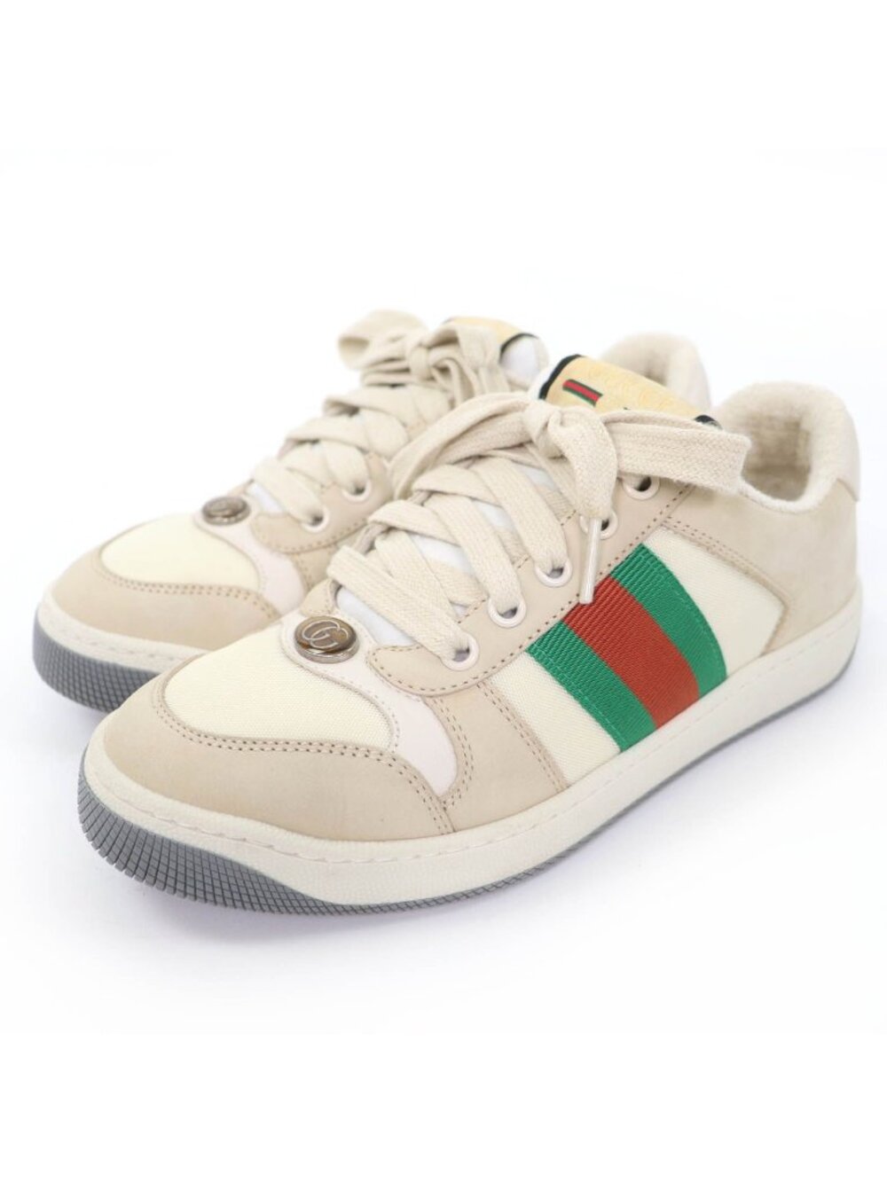 Gucci Leather Web Stripe GG Marmont Vintage Logo Low Cut Sneakers Beige - Picture 1 of 13